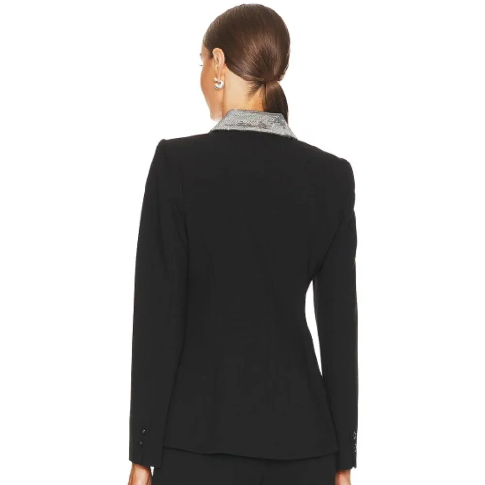 L'AGENCE 'Clementine' Sequin Lapel Ponte Blazer, Black/Silver
